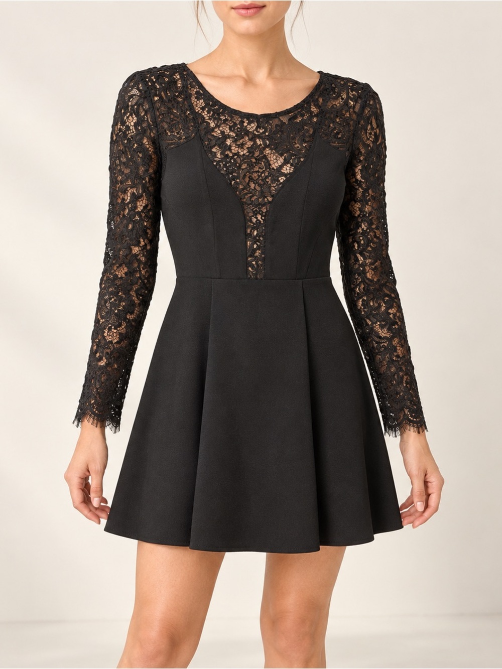 The Kooples Black Lace Long Sleeve Mini Dress • Small